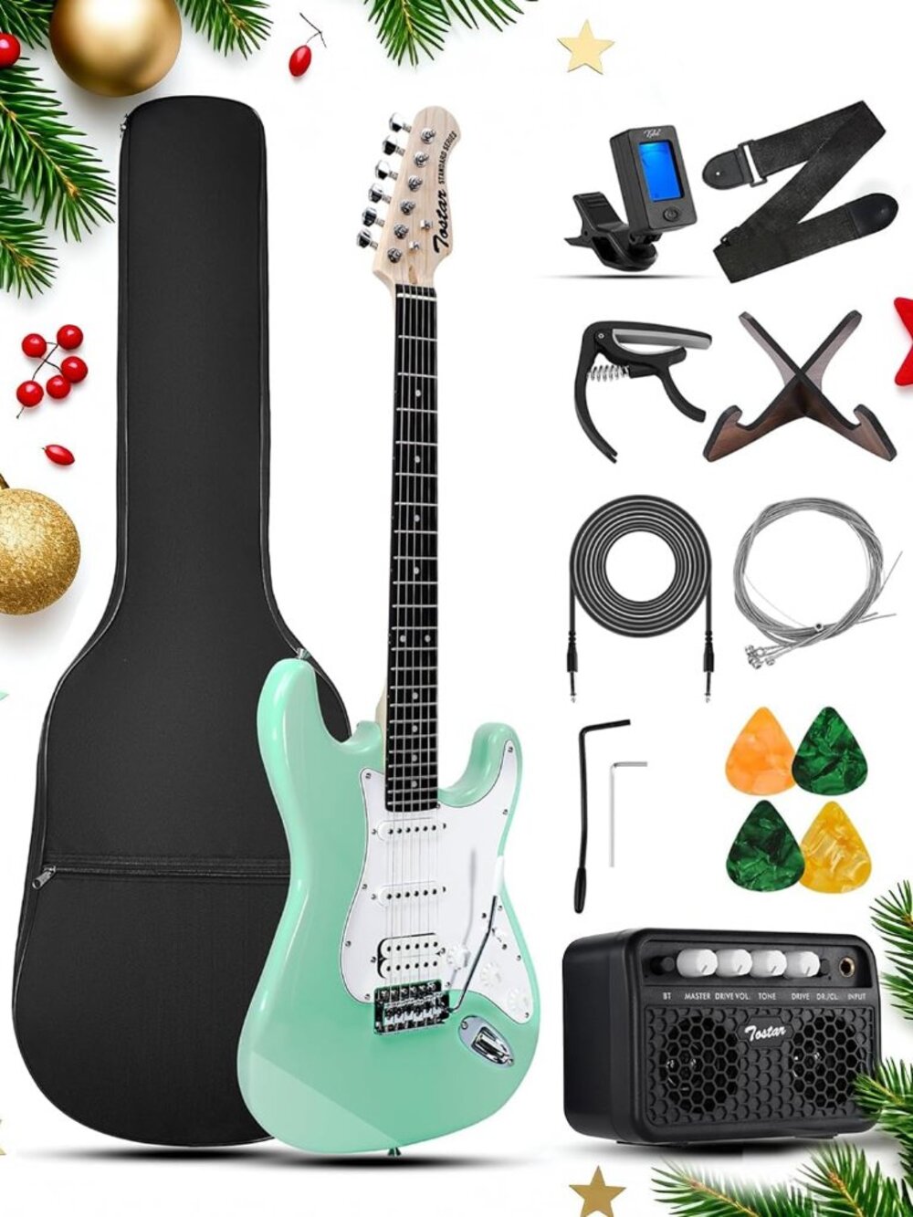 Tostar 39" HSS Electric Guitar Kit with Amp for Beginners - Surf Green - NEW